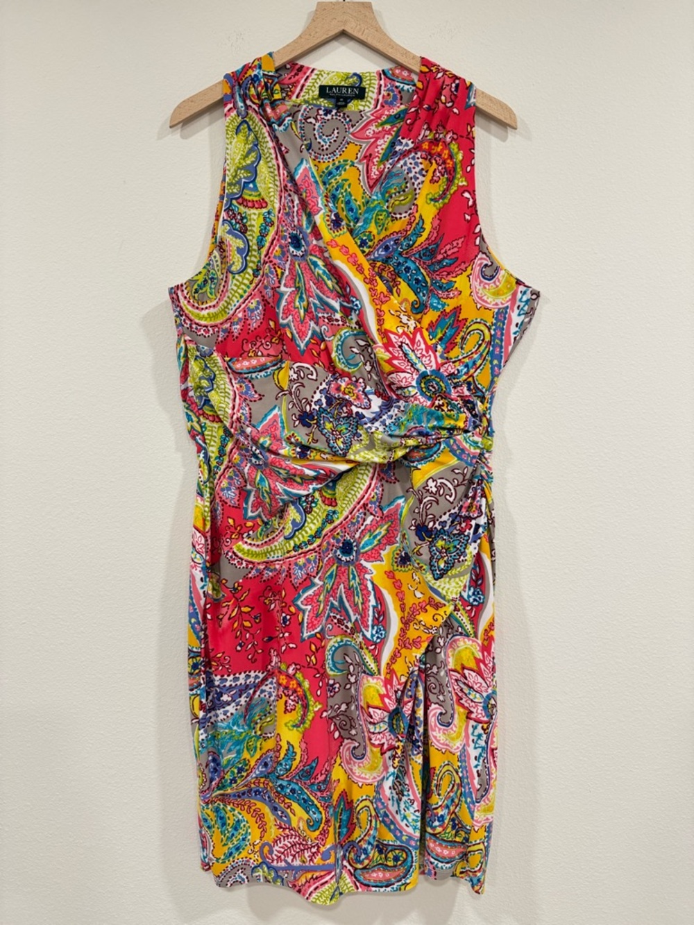 Lauren Ralph Lauren Vibrant Multicolor Paisley Sleeveless Faux Wrap Dress 16